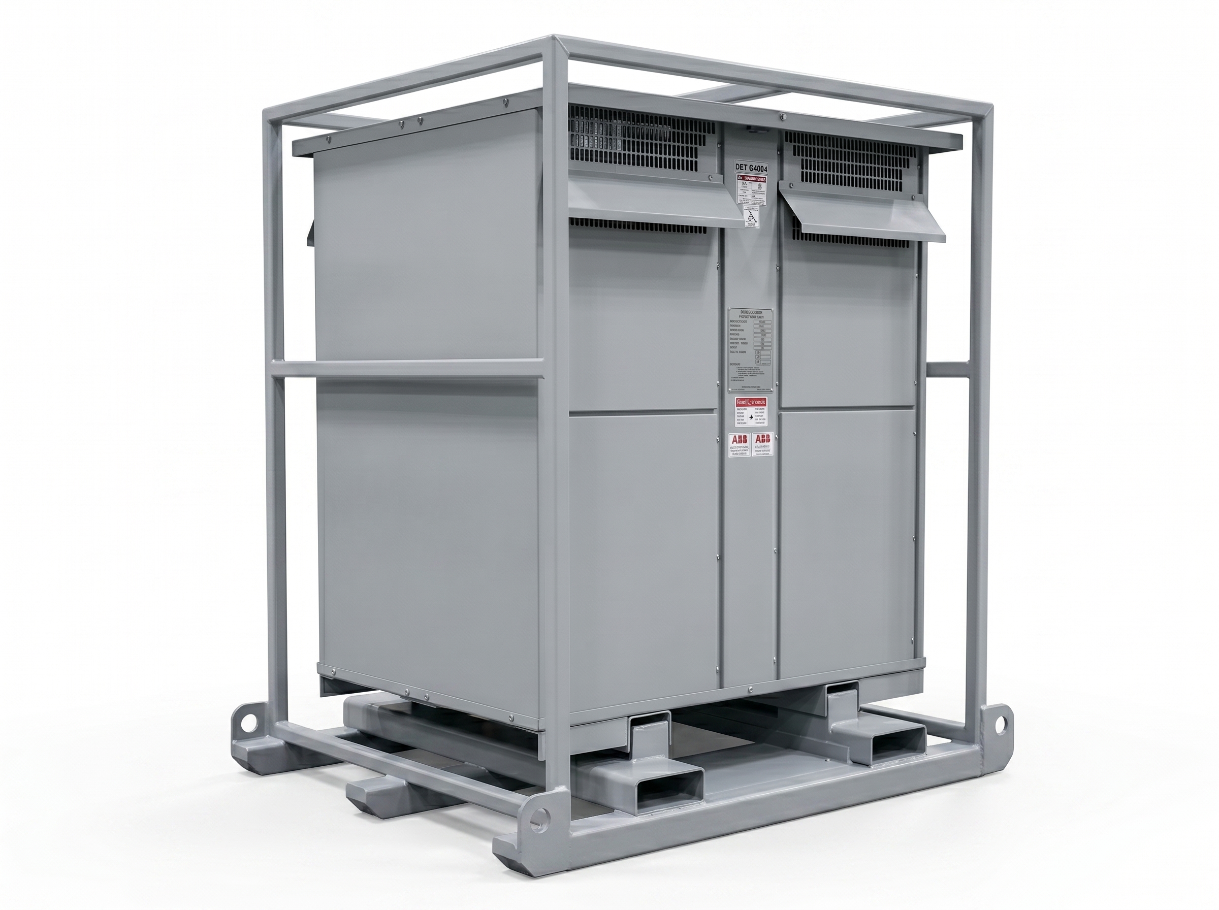 Industrial portable transformer rental unit with steel enclosure and high voltage terminals for temporary power applications